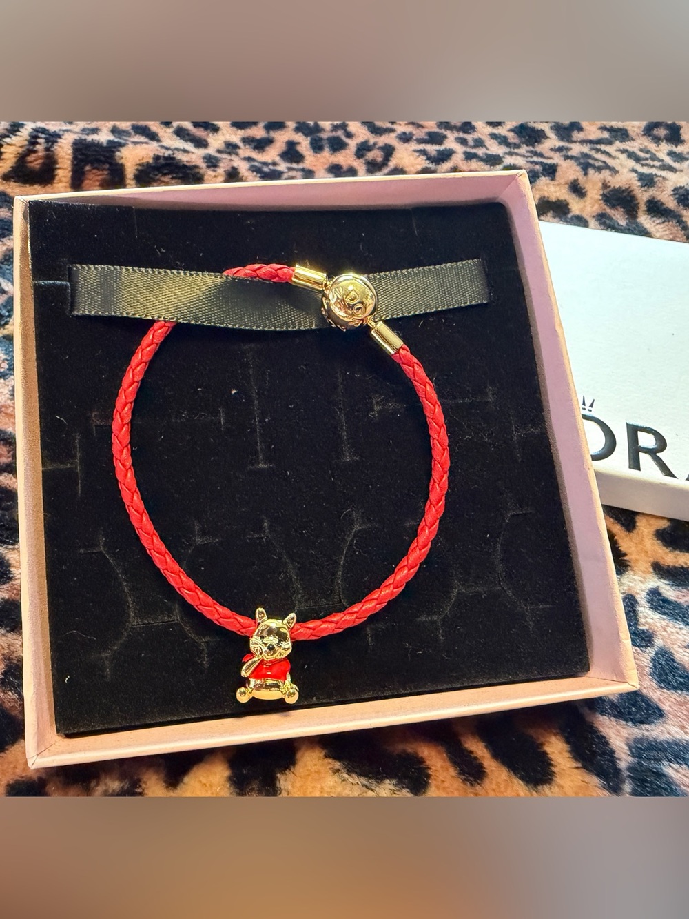 Pandora Red Braided Kids Bracelet with Gold Puppy Charm